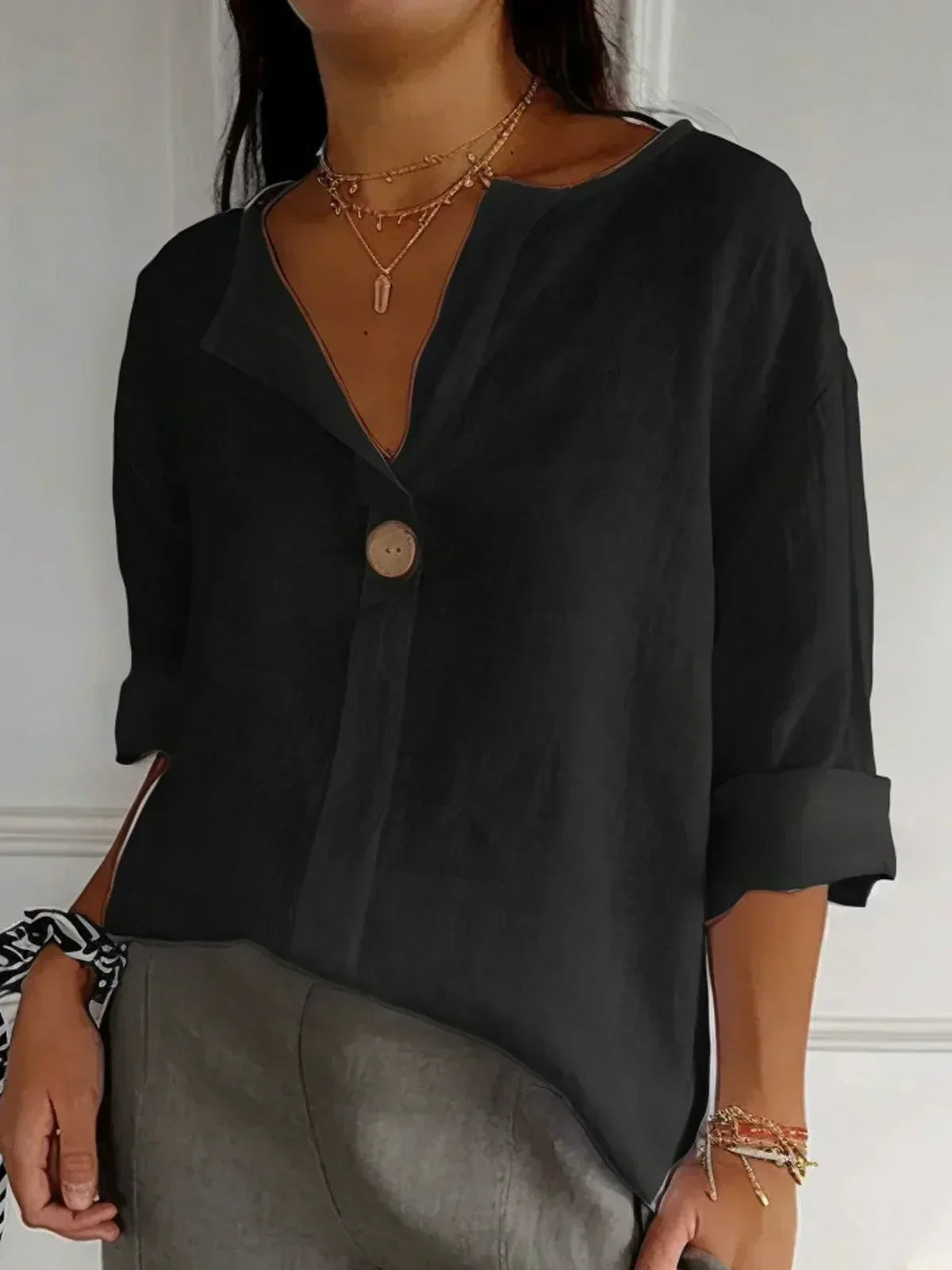 Evania Casual Loose Linen Button Top