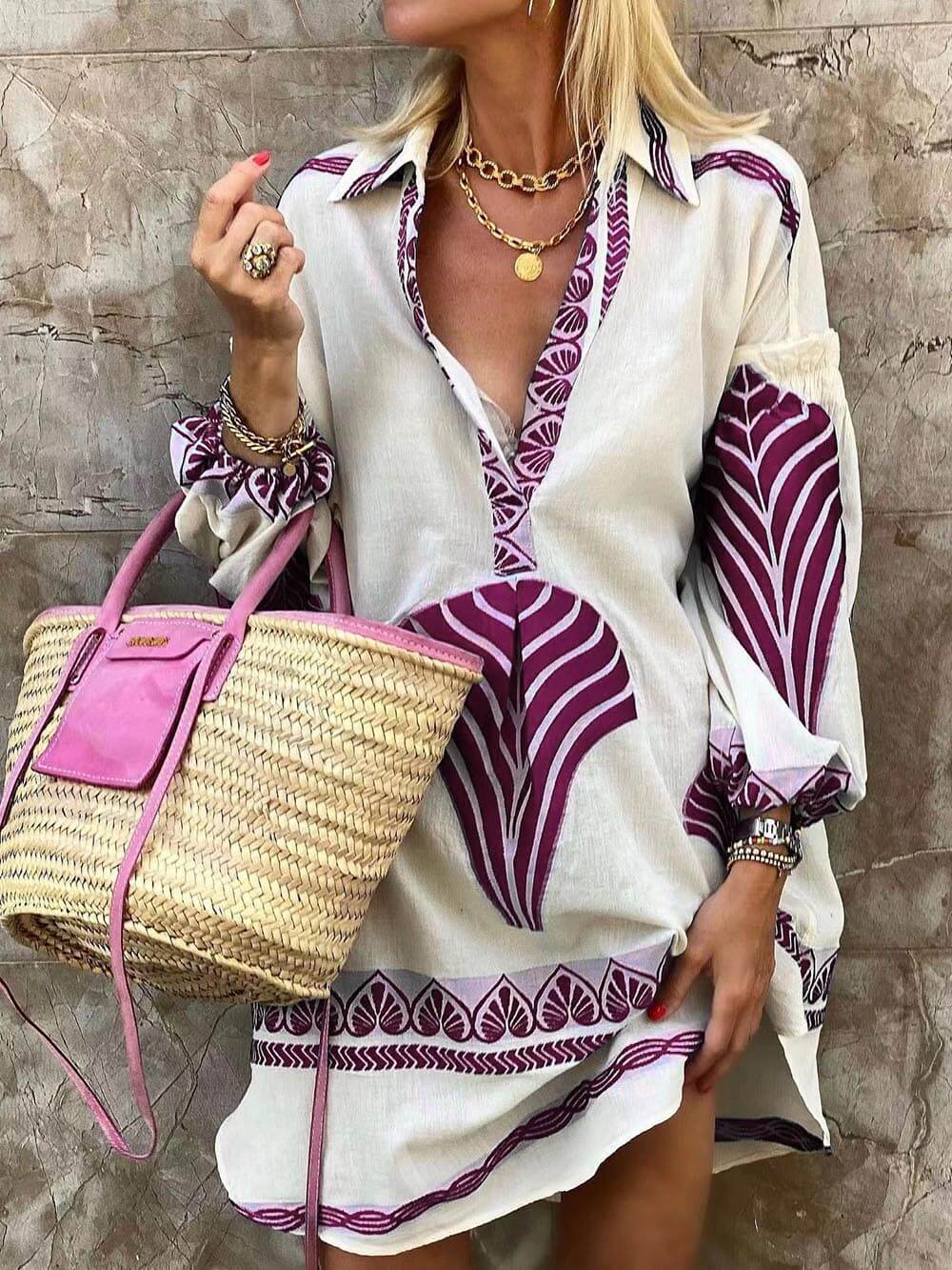 Amber Printed Long Sleeve Mini Dress
