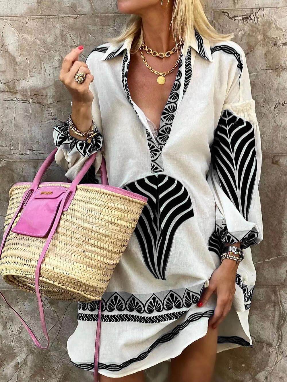 Amber Printed Long Sleeve Mini Dress