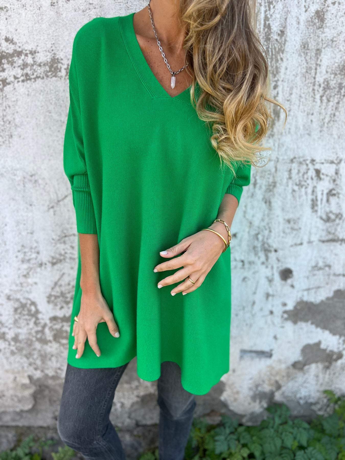 Cherry Oversized V Neck Knit Pullover