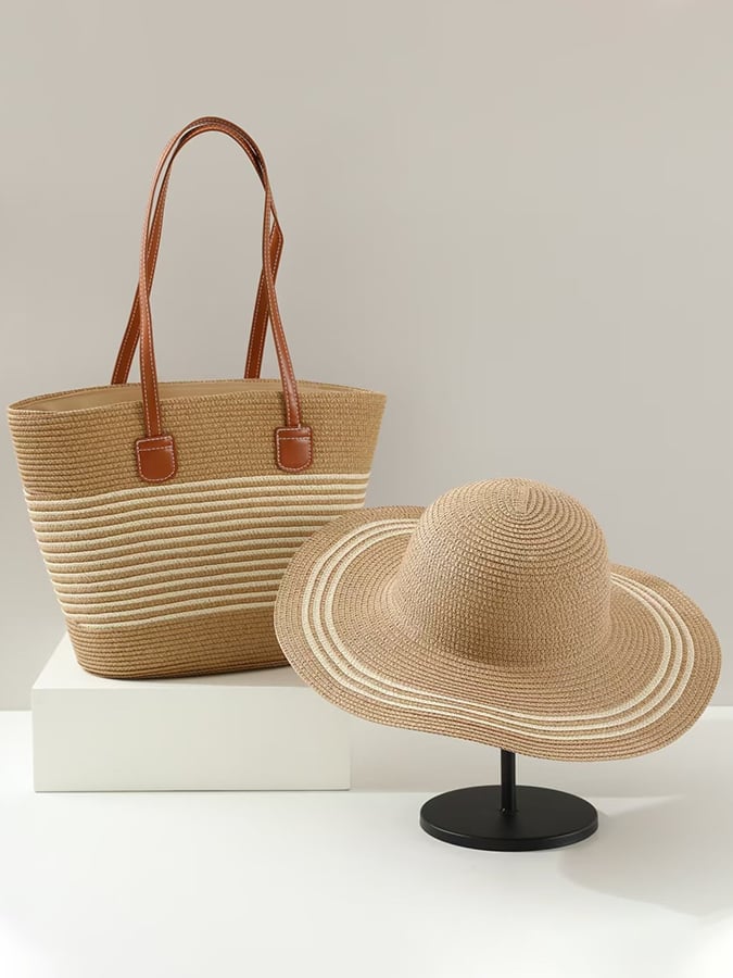 Solara Striped Summer Set – Bag & Hat Combo – Women’s fashion piece