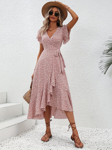 Indie Small Floral Lace Up Dress – Women’s fashion piece