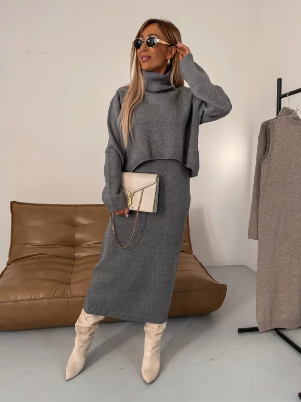 Elegant Set Midi Dress And High Neck Sweater – Women’s fashion piece