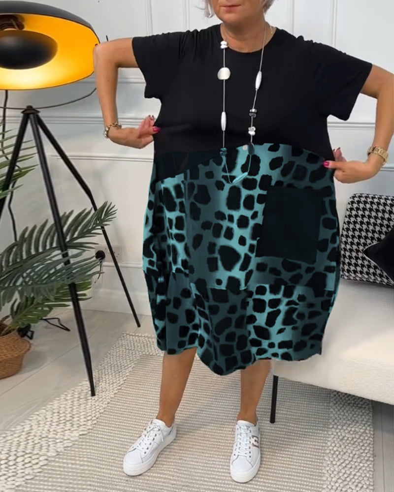Allison Stylish Short Sleeve Leopard Print Midi Dress
