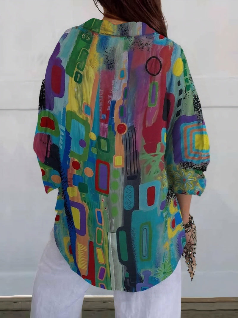 Ava Abstract Art Button Up Blouse