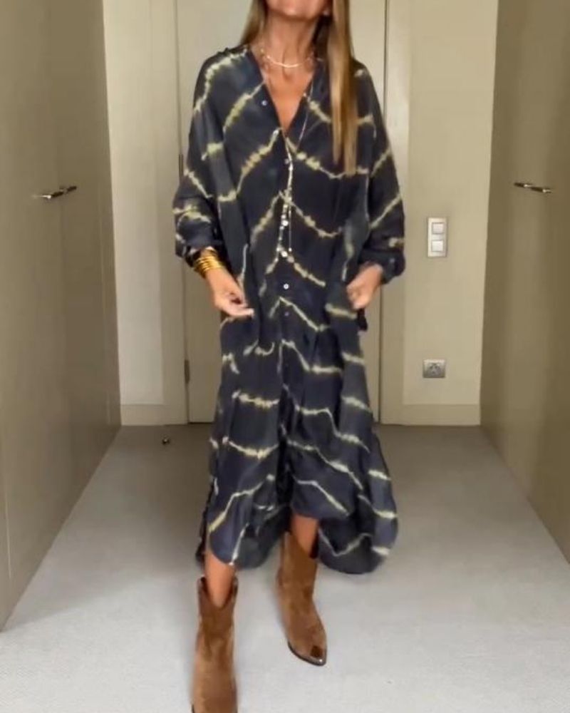 Bomea Bohemian Striped Long Dress With Long Sleeves – Women’s fashion piece