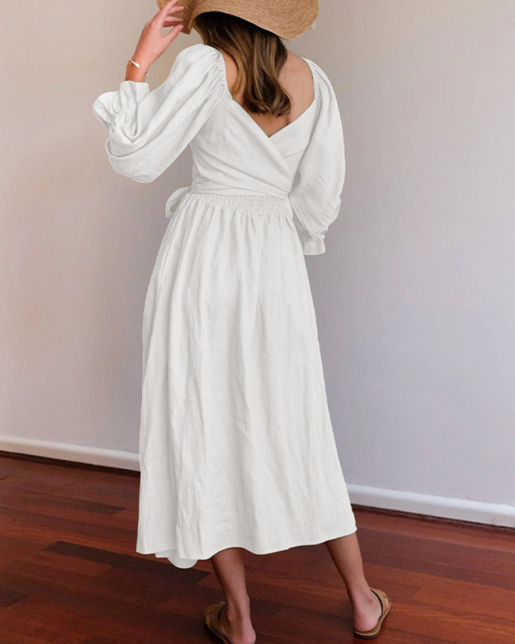 Aviana Elegant Reversible Puff Sleeve Maxi Dress – Women’s fashion piece