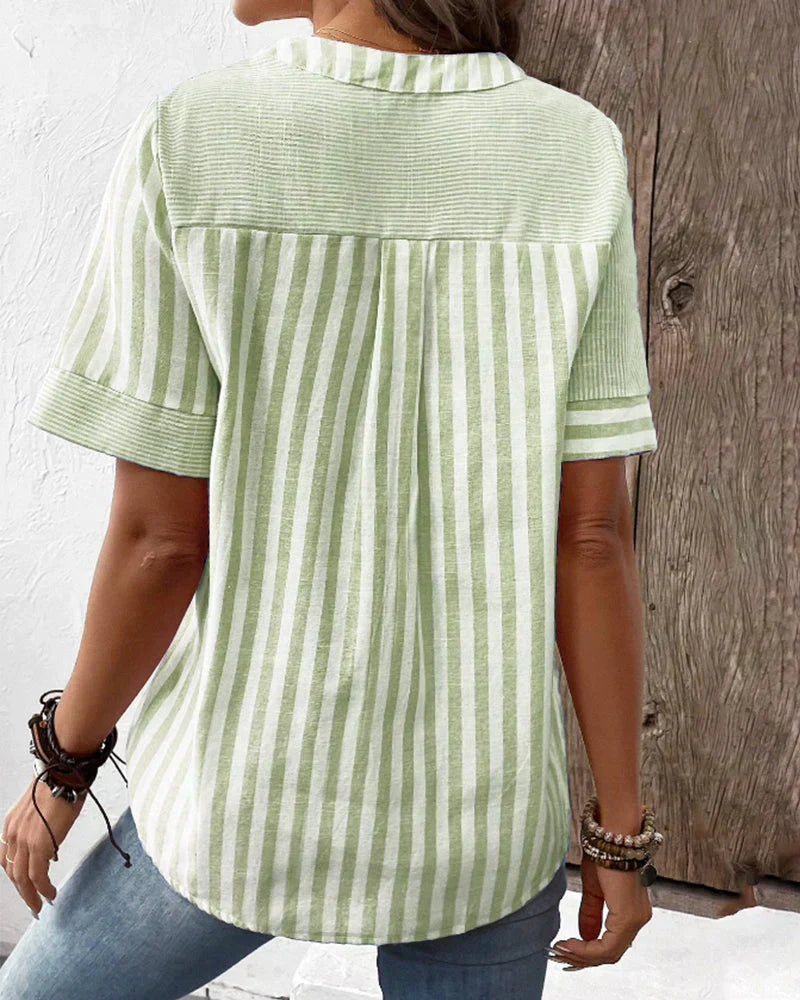 Jenny Linen Cotton Striped Summer Button Top
