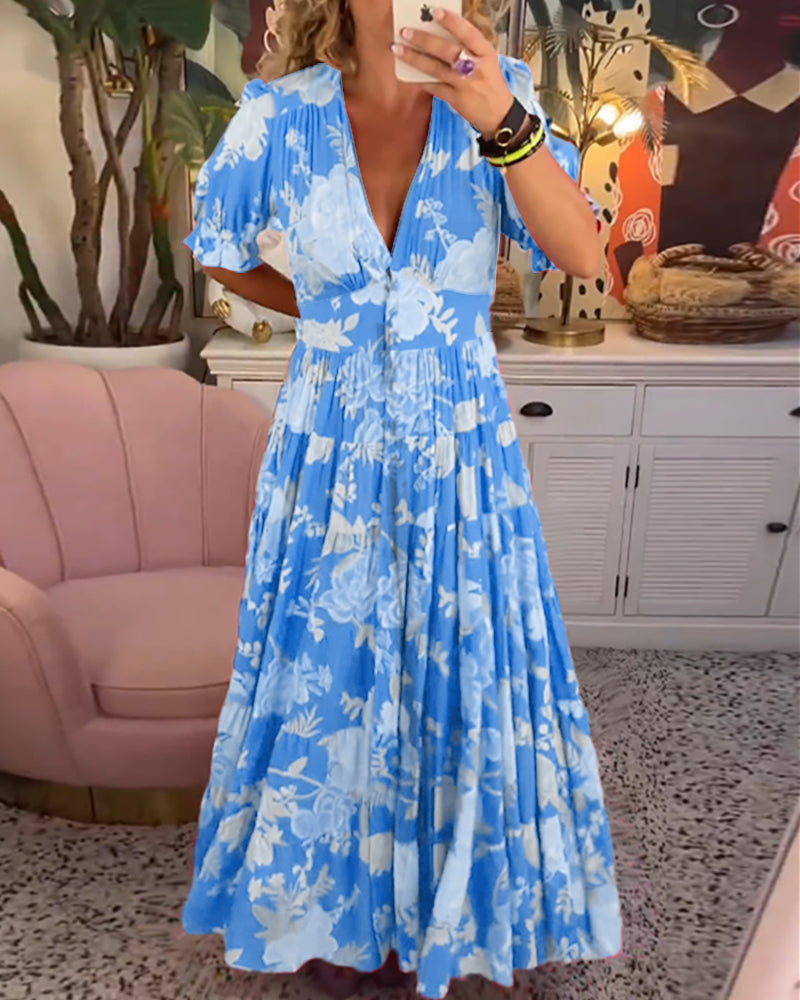 Adelaide Floral Print V Neck Pocket Dress