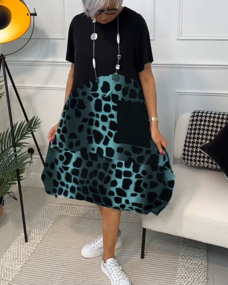 Allison Stylish Short Sleeve Leopard Print Midi Dress