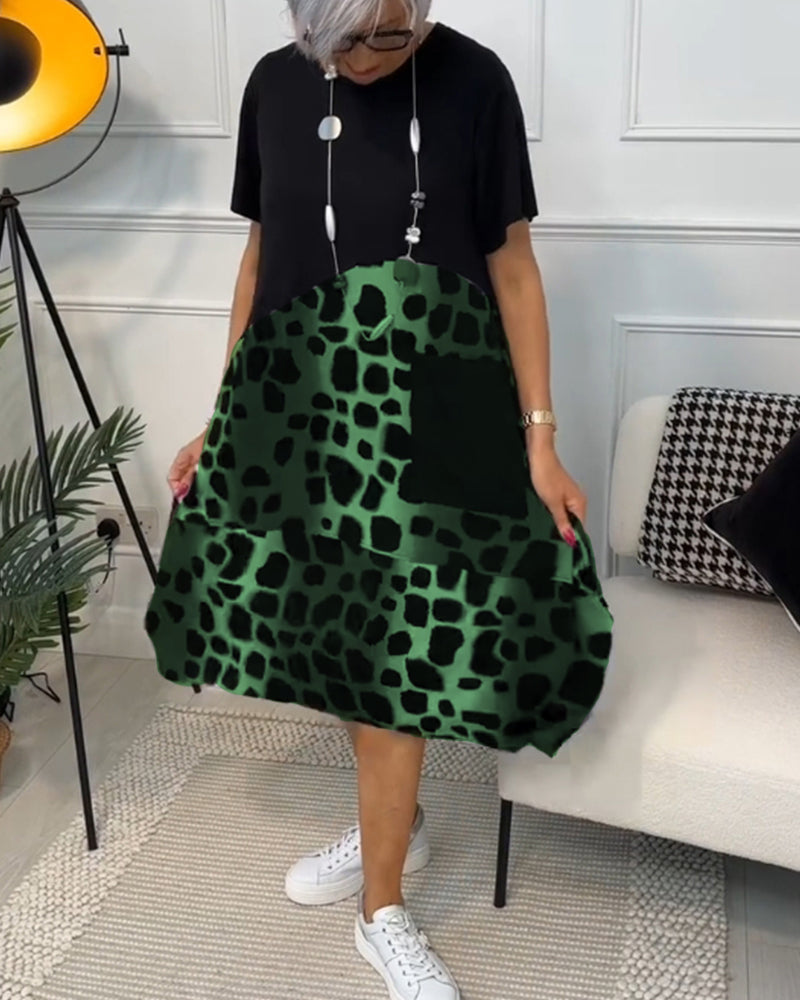 Allison Stylish Short Sleeve Leopard Print Midi Dress
