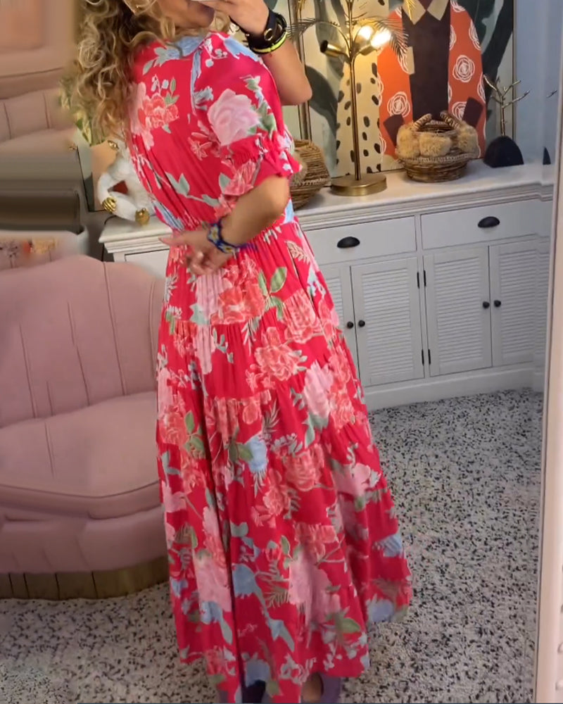 Adelaide Floral Print V Neck Pocket Dress