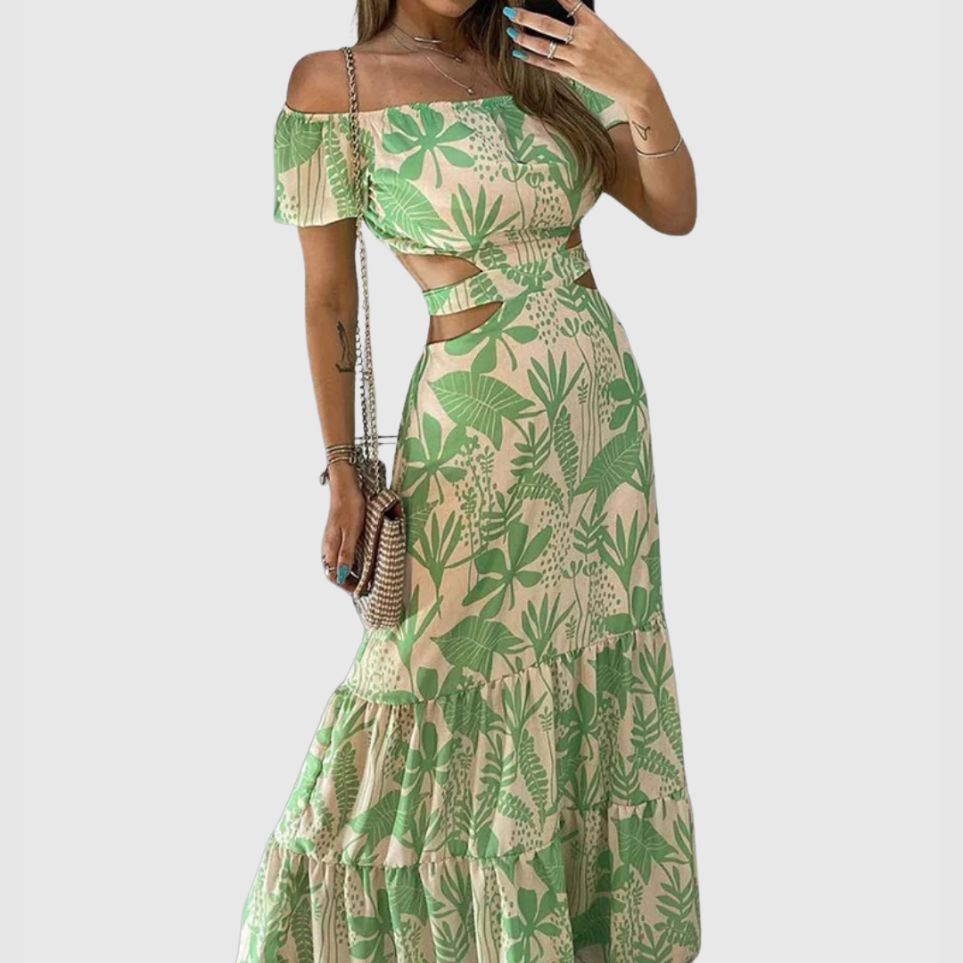 Arden Elegant Irregular Grain Cut Out Style Midi Dress