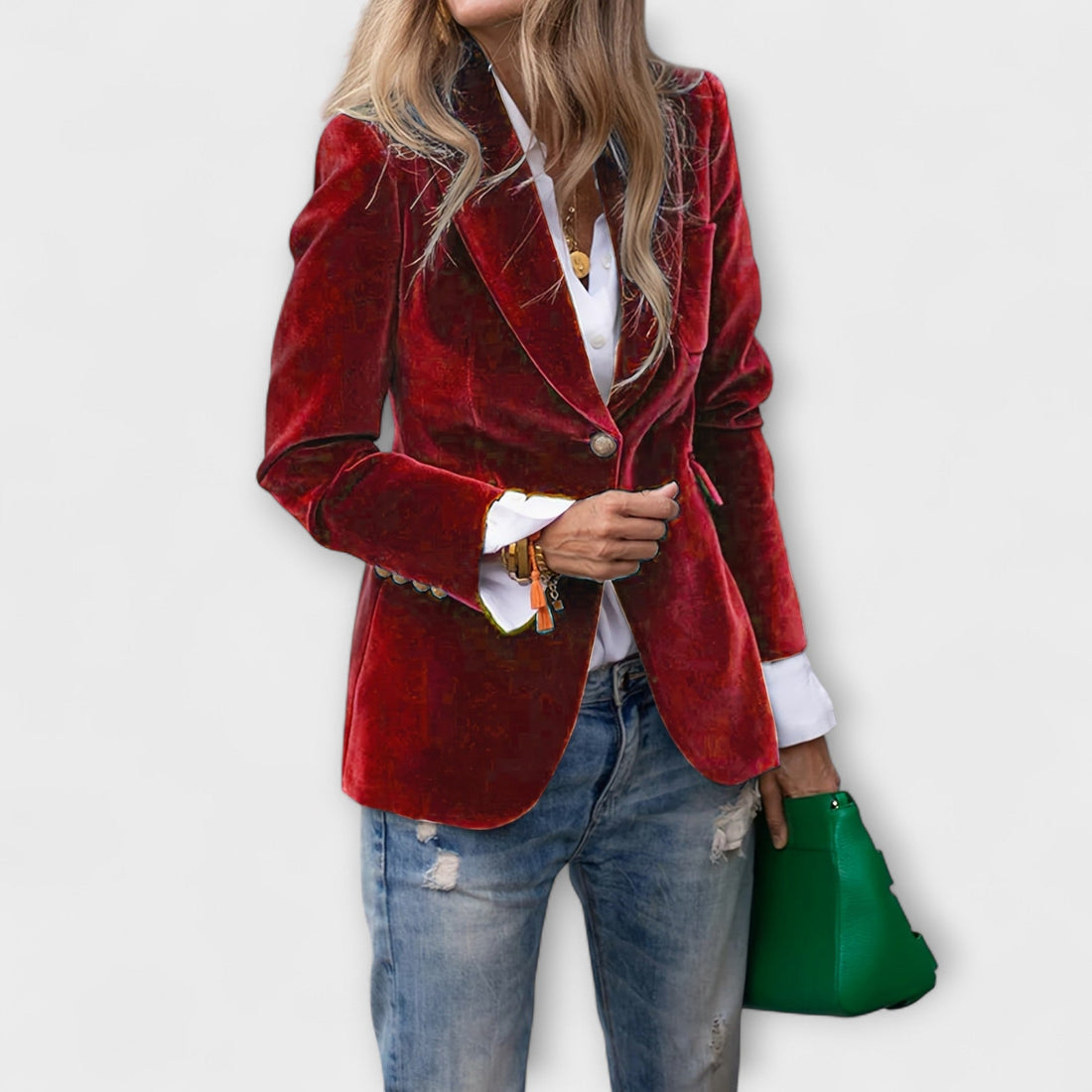 Addison Velvet Blazer With Gold Button Accents – Women’s fashion piece