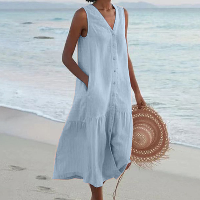 Merrin – Sleeveless Buttoned Midi Dress – Women’s fashion piece