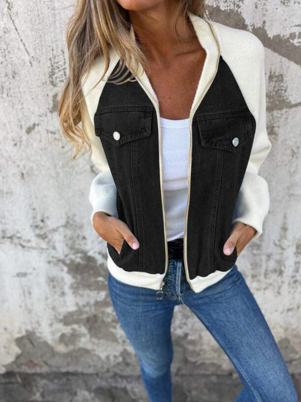 Delara Contrast Denim Zip Jacket