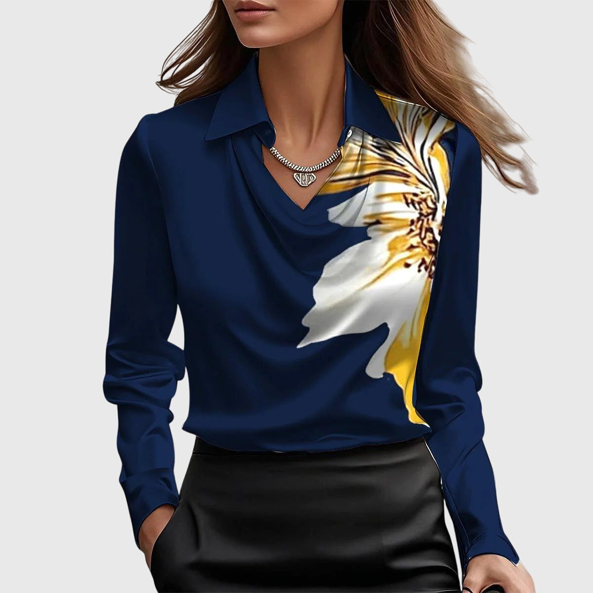 Sylvia Blouse With Luxurious Shine And Pleated Collar