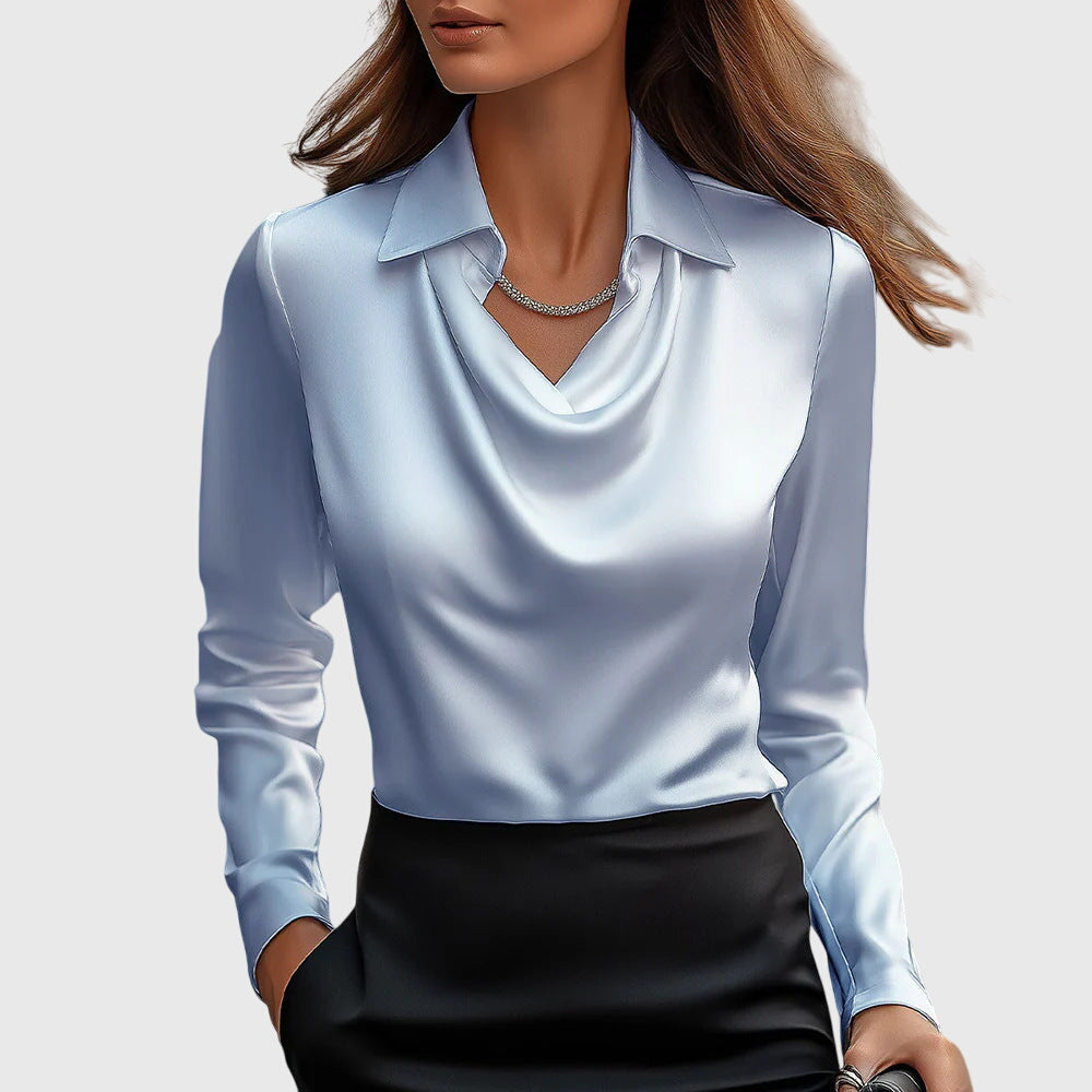 Sylvia Blouse With Luxurious Shine And Pleated Collar