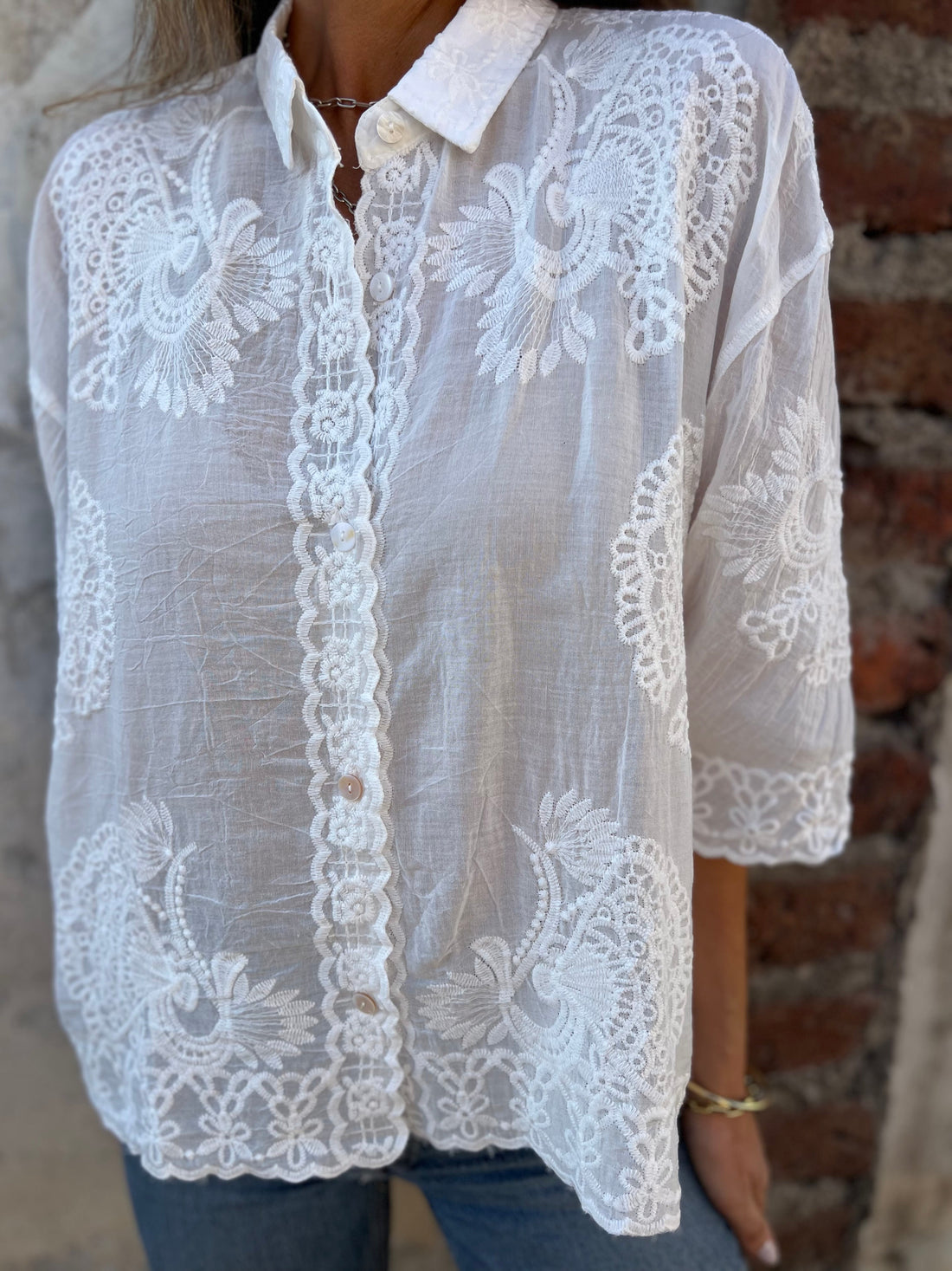 Elodie Embroidered Button Up Blouse – Women’s fashion piece