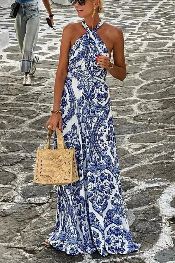 Hope Greek Pattern Beach Dress With Cross Straps