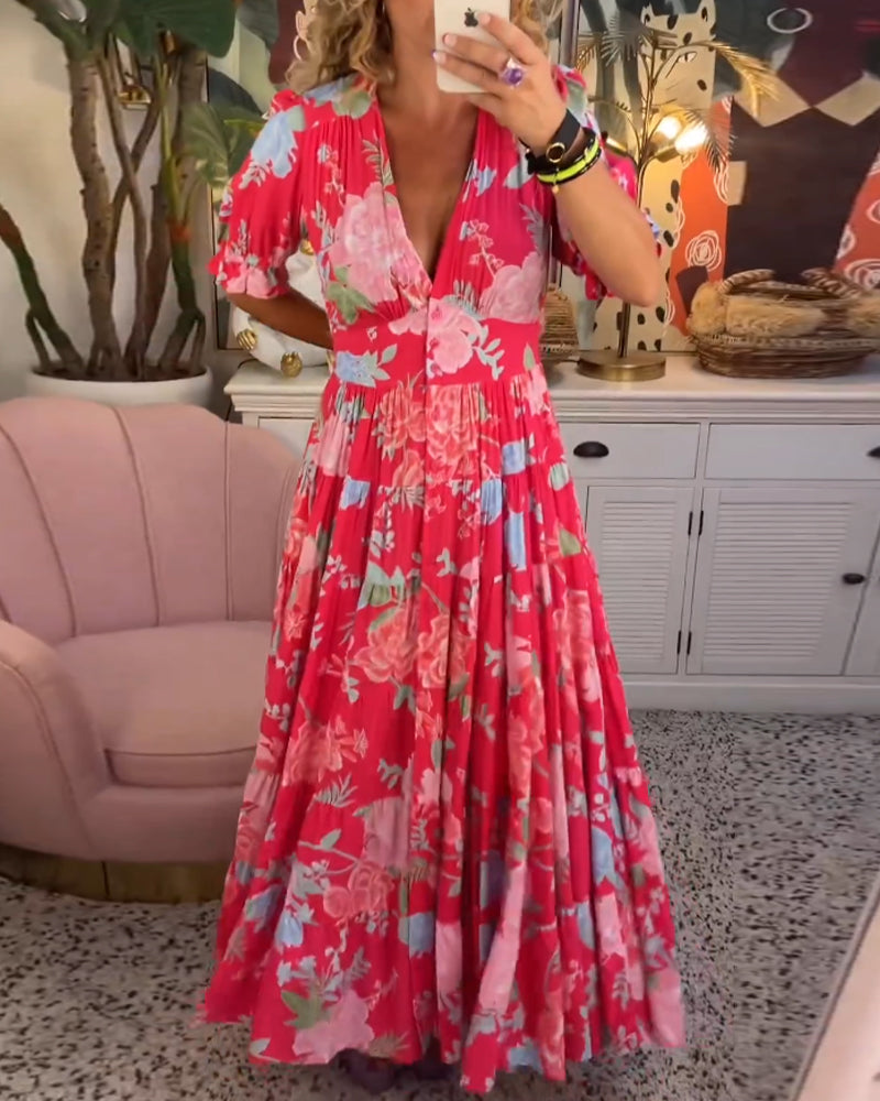 Adelaide Floral Print V Neck Pocket Dress – Women’s fashion piece
