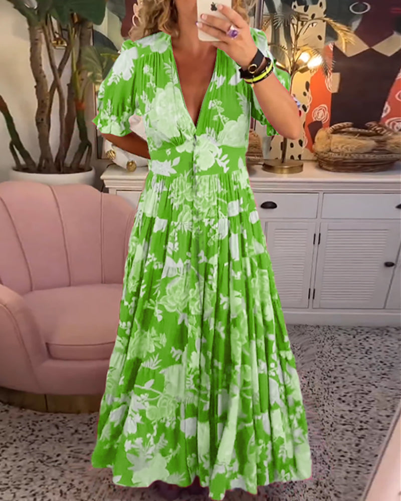 Adelaide Floral Print V Neck Pocket Dress