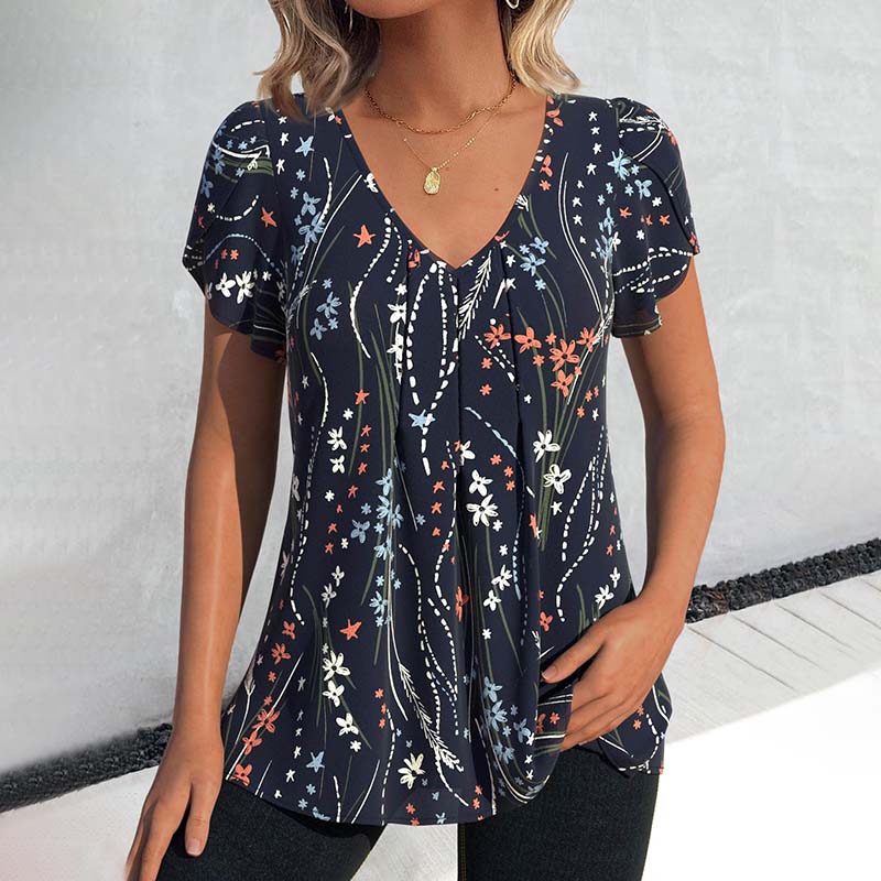 Beatrice Flutter Sleeve Printed V Neck Top – Women’s fashion piece