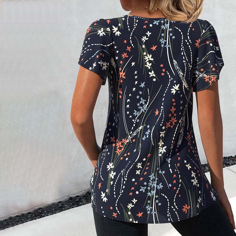 Beatrice Flutter Sleeve Printed V Neck Top