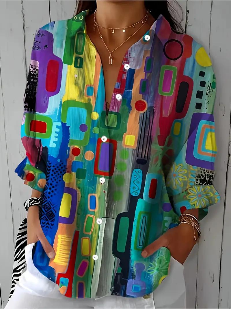Ava Abstract Art Button Up Blouse – Women’s fashion piece