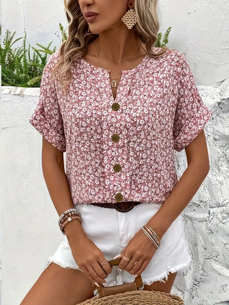 Alira V Neck Casual Button T Shirt
