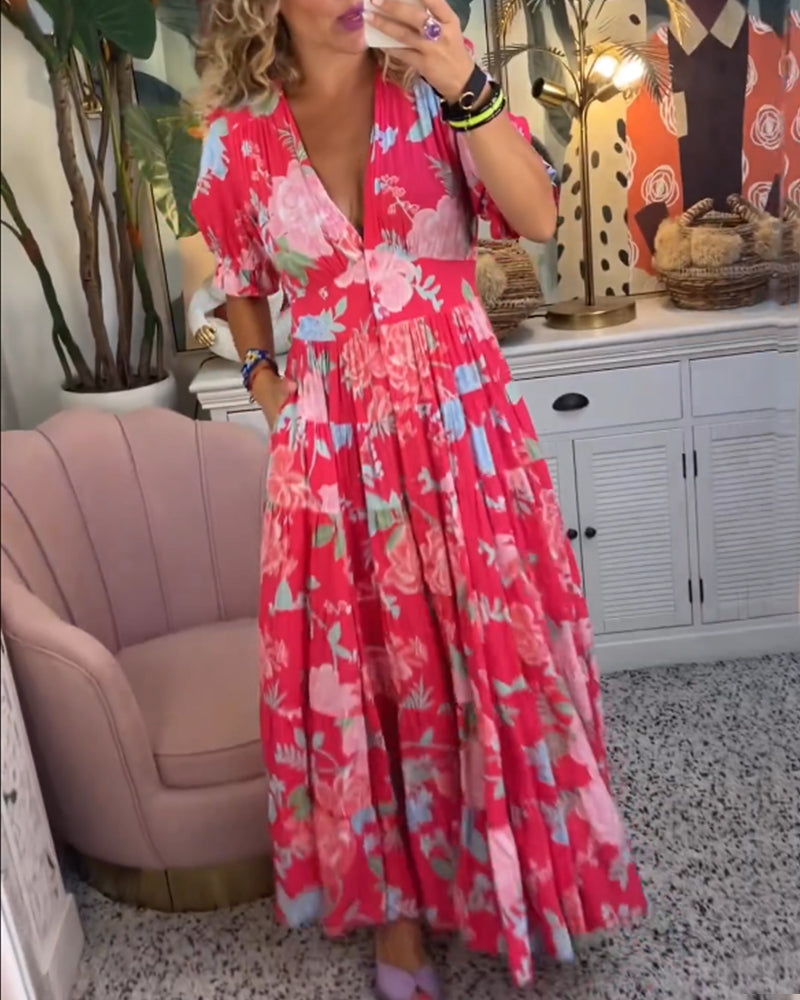 Adelaide Floral Print V Neck Pocket Dress – Women’s fashion piece