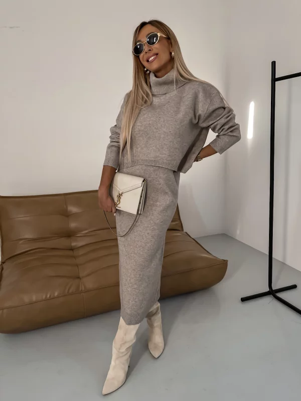 Elegant Set Midi Dress And High Neck Sweater