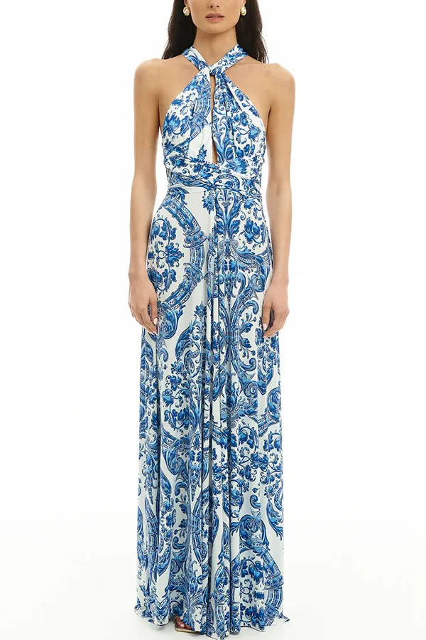 Hope Greek Pattern Beach Dress With Cross Straps