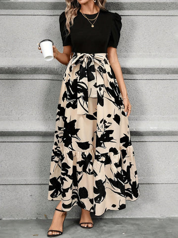 Briony Floral High Waist Dress With Ruffle Hem – Women’s fashion piece