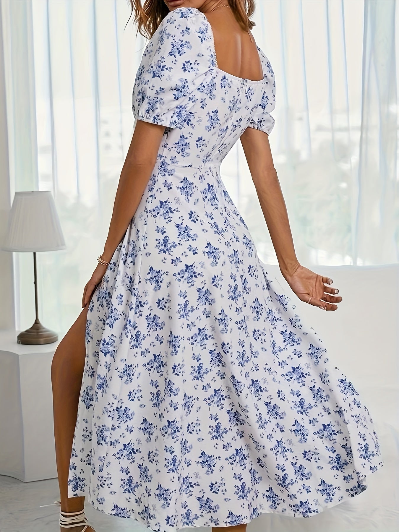 Calyx Artistic Floral Print Puff Sleeve Dress