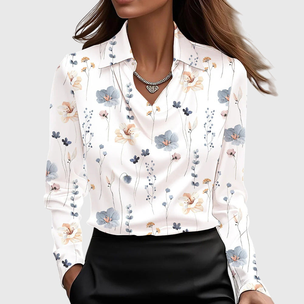 Sylvia Blouse With Luxurious Shine And Pleated Collar