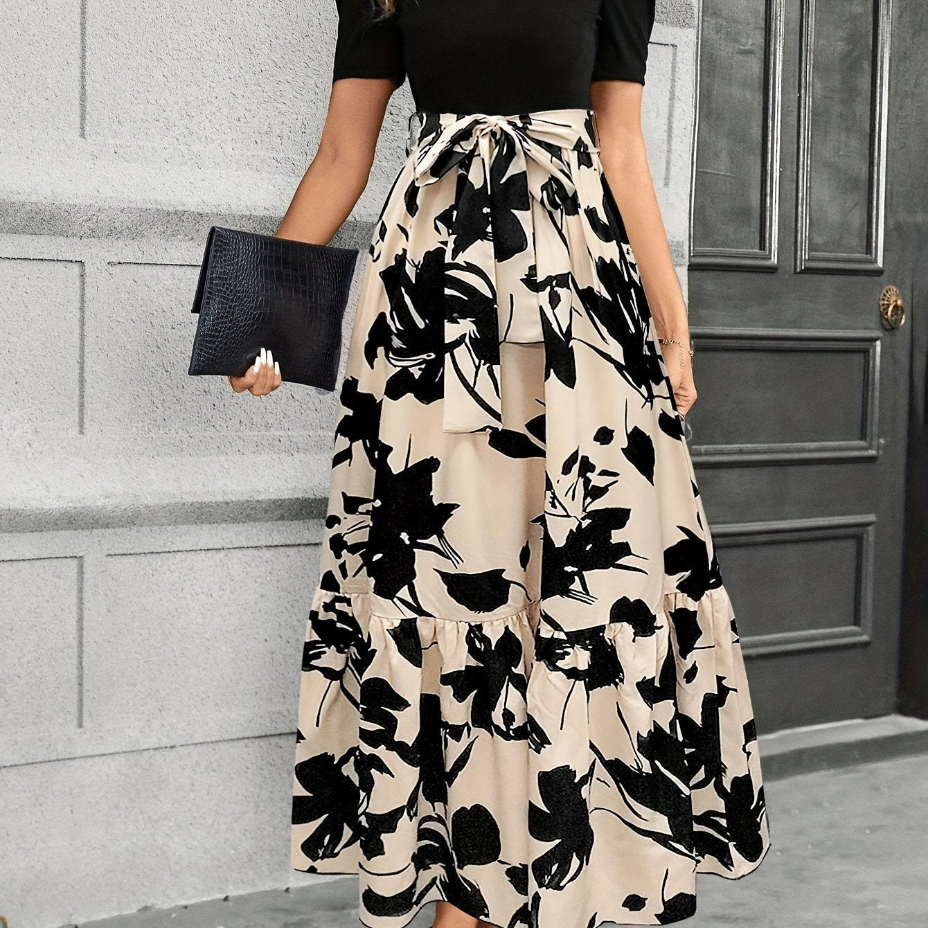 Briony Floral High Waist Dress With Ruffle Hem