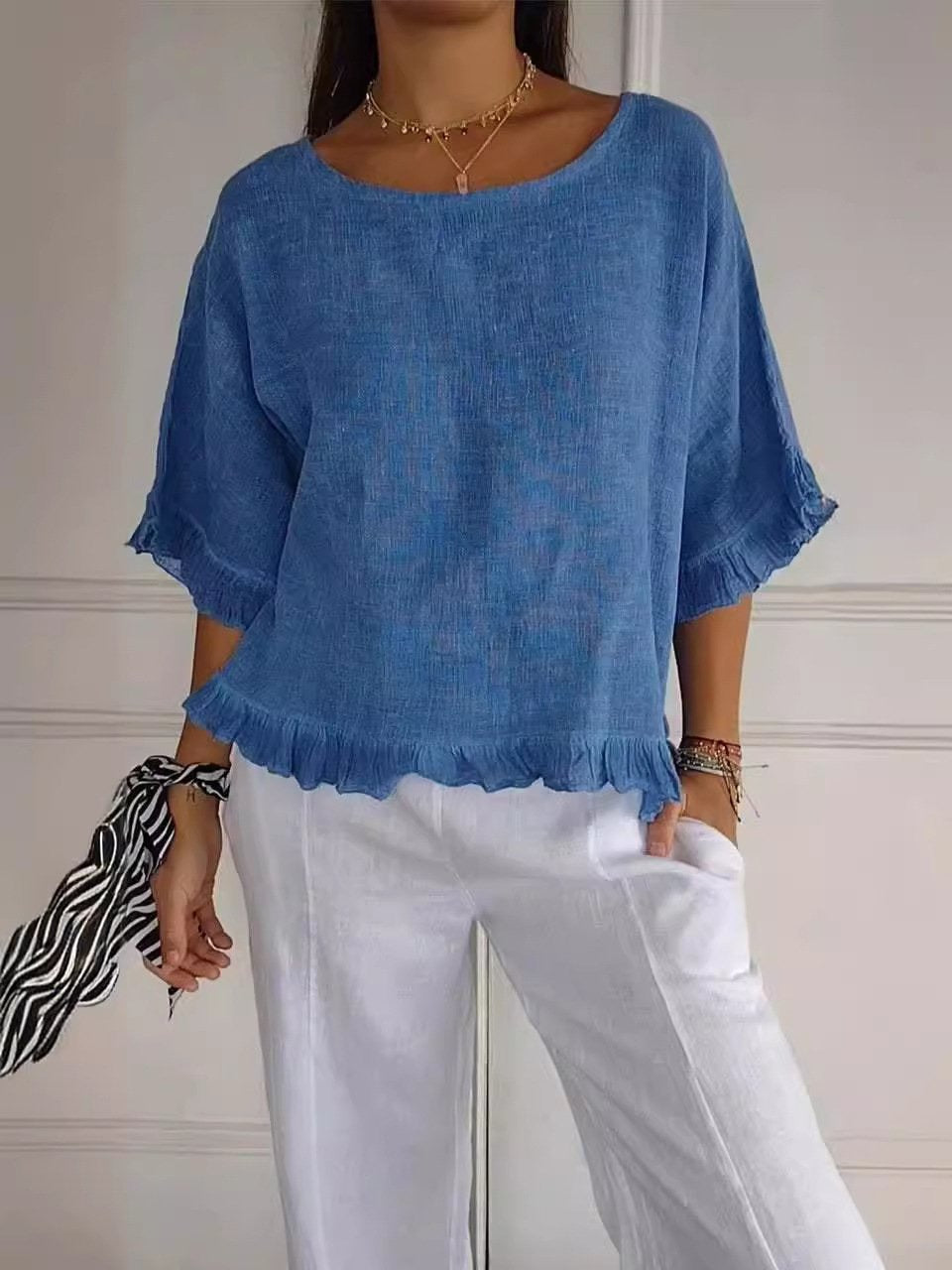 Azure Coast Ruffle Blouse – Women’s fashion piece