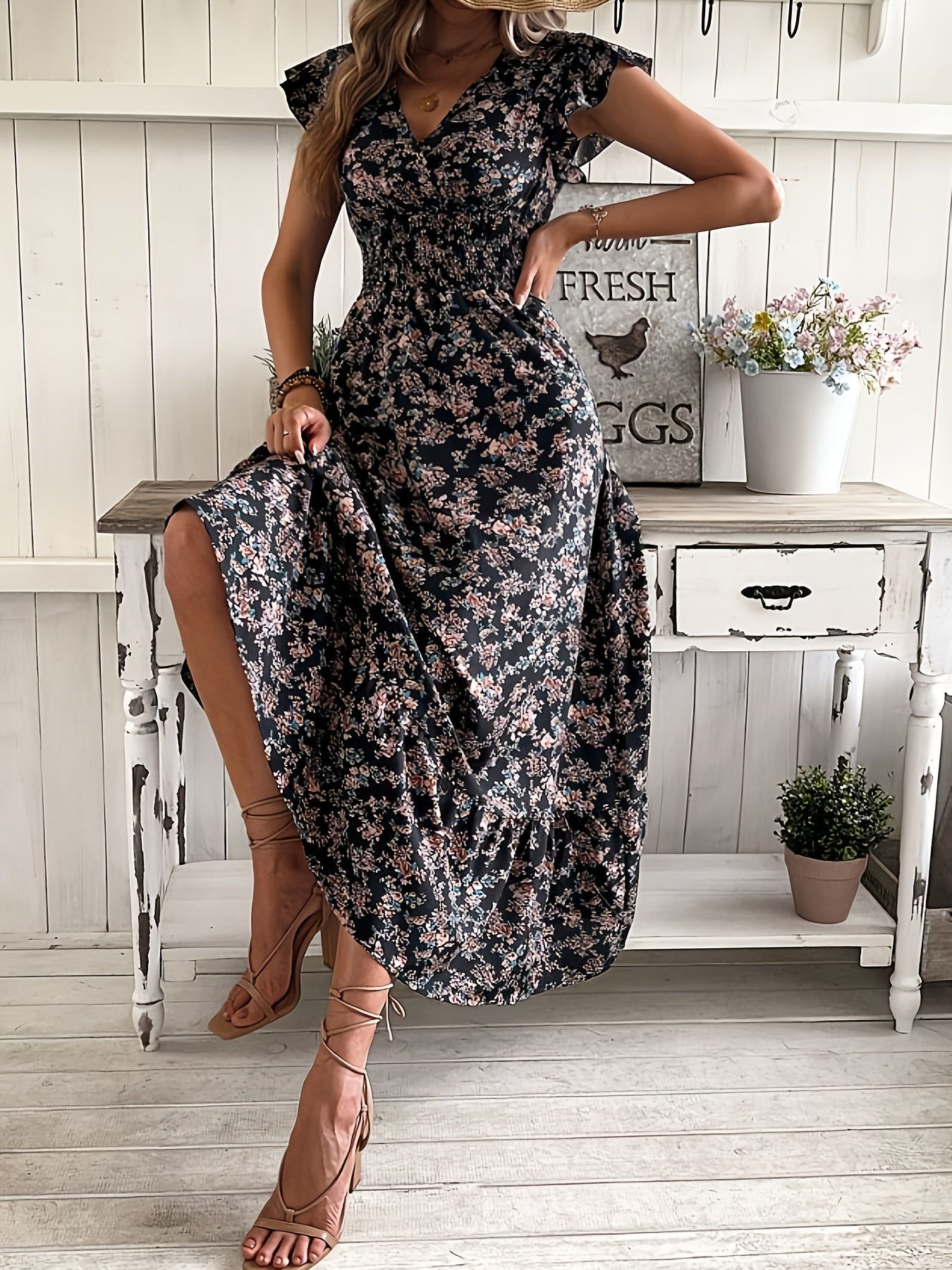 Jessa Floral Print Waist Dress