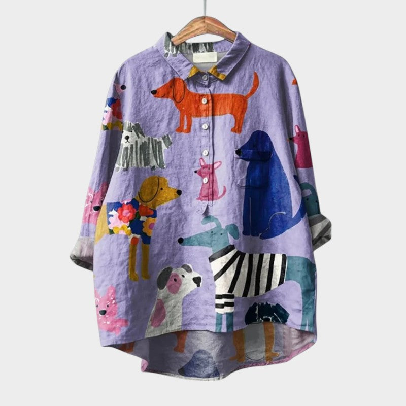 Poppy – Playful Dog Print Blouse – Women’s fashion piece