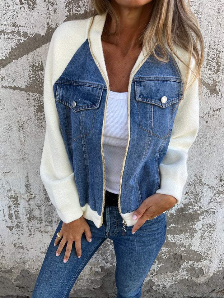 Delara Contrast Denim Zip Jacket – Women’s fashion piece