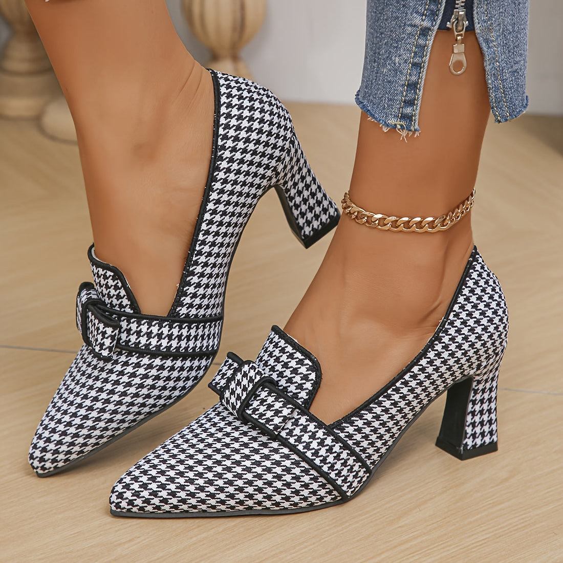 Estelle – Houndstooth Block Heel Loafers – Women’s fashion piece