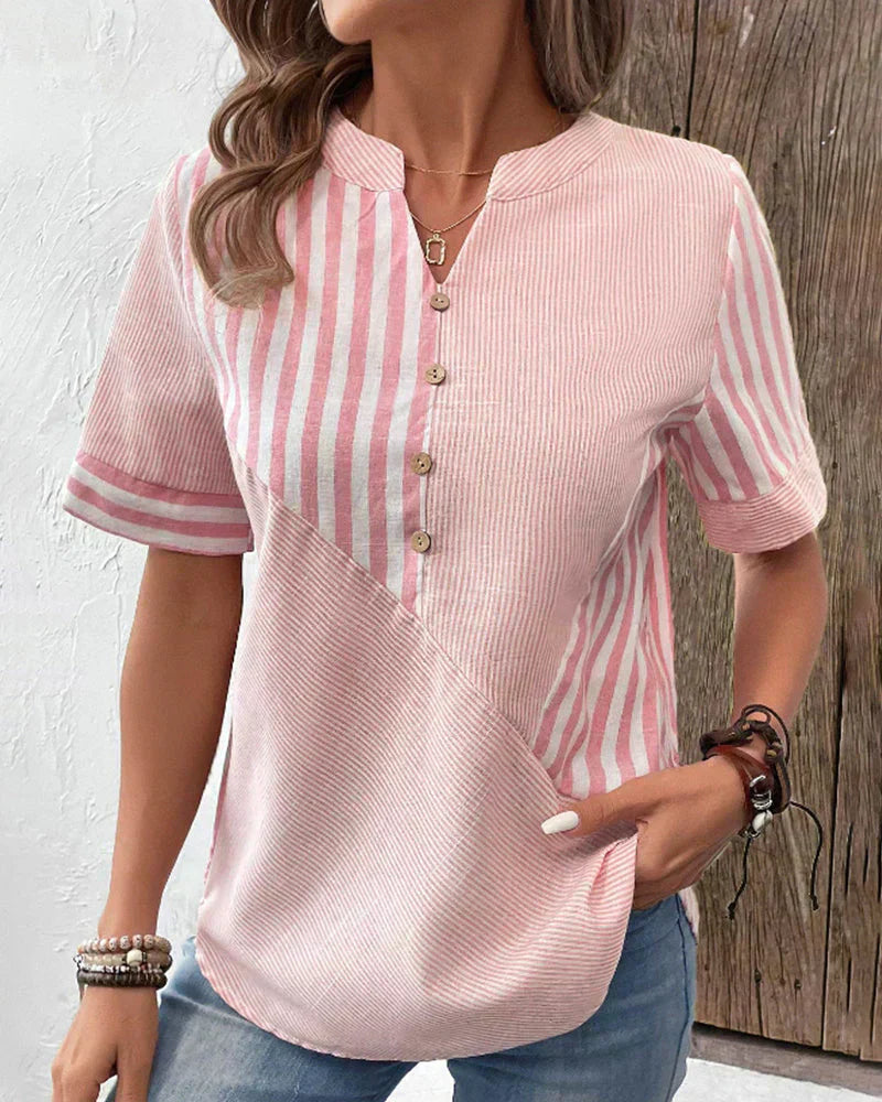 Jenny Linen Cotton Striped Summer Button Top – Women’s fashion piece