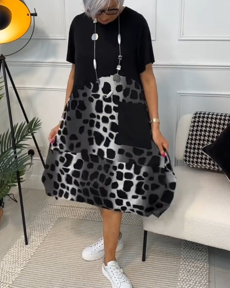 Allison Stylish Short Sleeve Leopard Print Midi Dress