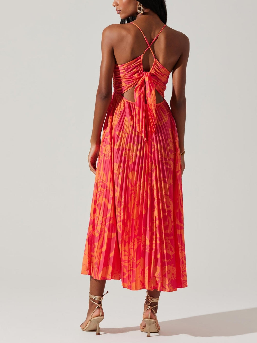 Elegant Floral Print Pleats Midi Dress – Women’s fashion piece