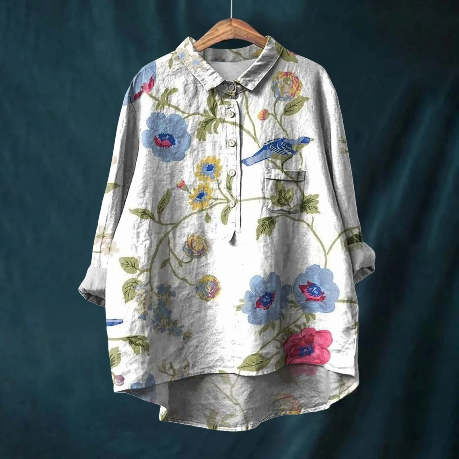 Hannah Floral Print Cotton Linen Blouse