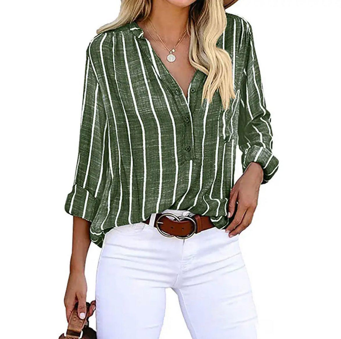 Brinley Stylish Striped Button Up Top – Women’s fashion piece