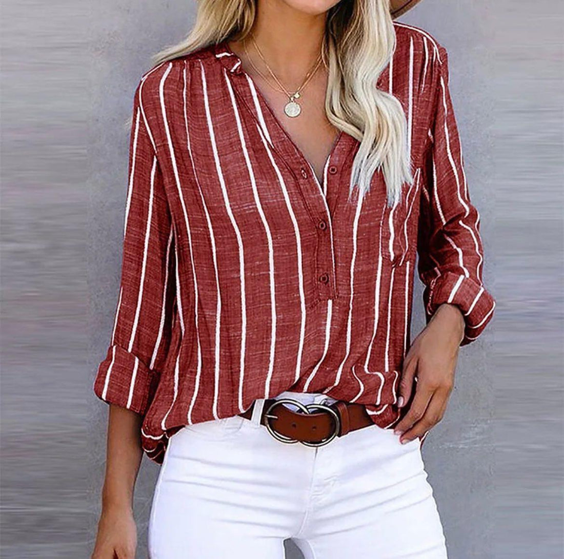 Brinley Stylish Striped Button Up Top – Women’s fashion piece