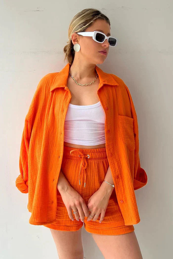 Avery – Solid Colour Shirt & Shorts Set – Women’s fashion piece