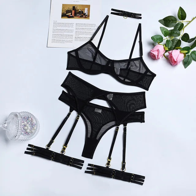 Monet Embroidered Mesh Lingerie Set